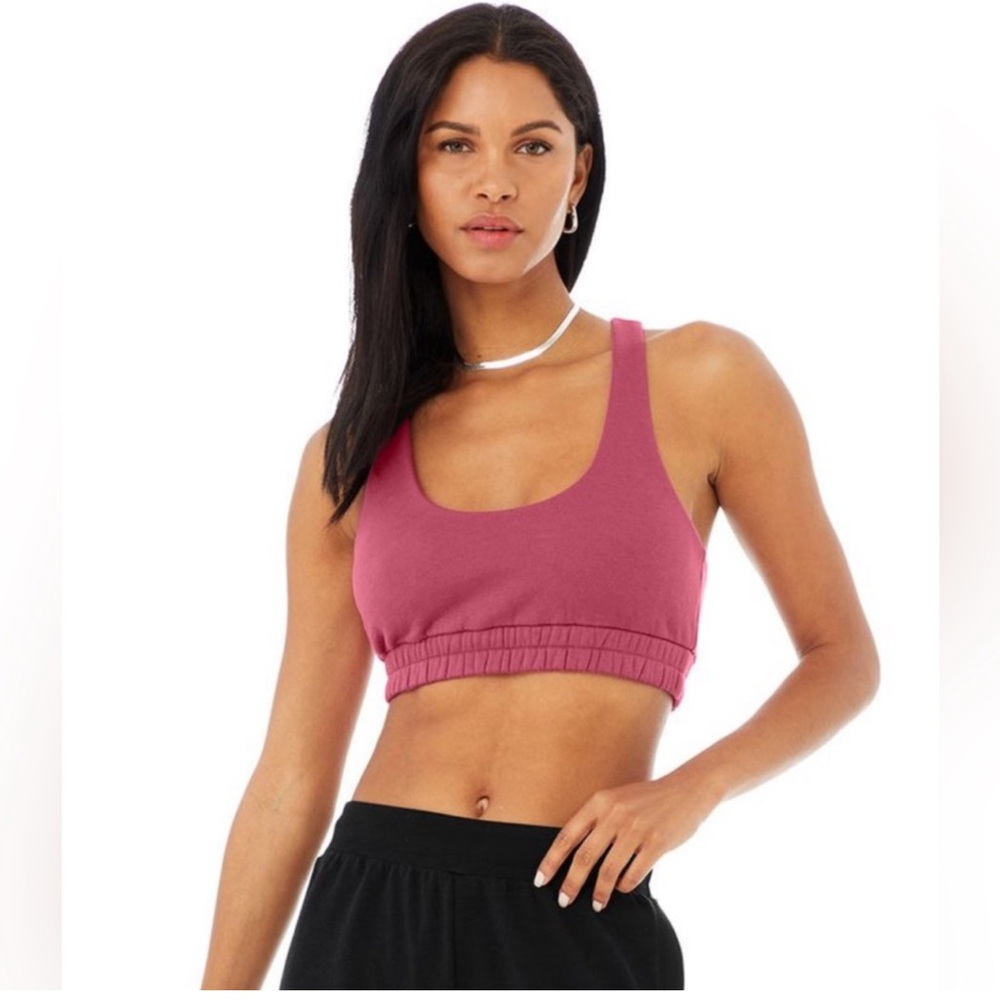 ALO Scoop Neck Sweatshirt Bra in Raspberry Sorbet, Small